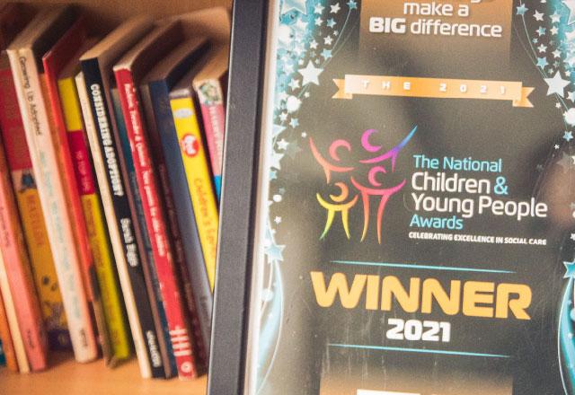 award on a book shelf